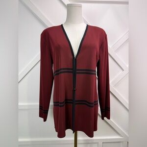 Exclusively Misook Burgundy Black Trim Knit Cardigan Sweater Size Small